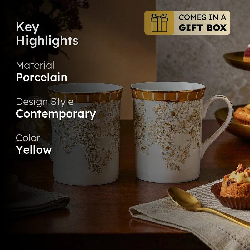 Gilded Iris Classic 24k Gold Brushed Porcelain Coffee Mug (300 mL Each/Gold) - Set Of Six media 2