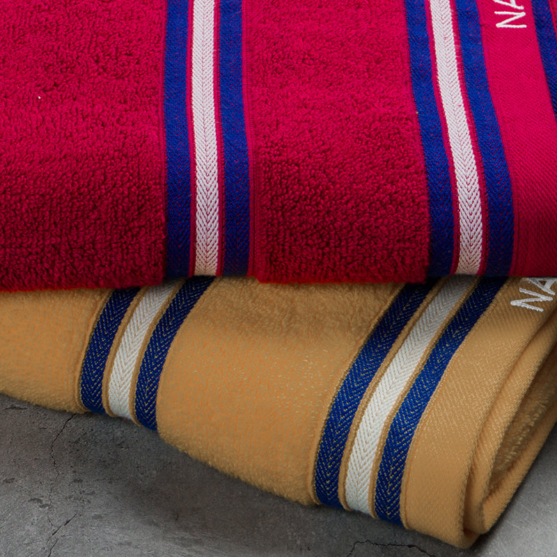 Nautica Dual Down Cotton Bath Towel (Burgundy & Beige) - Set Of Two media 5