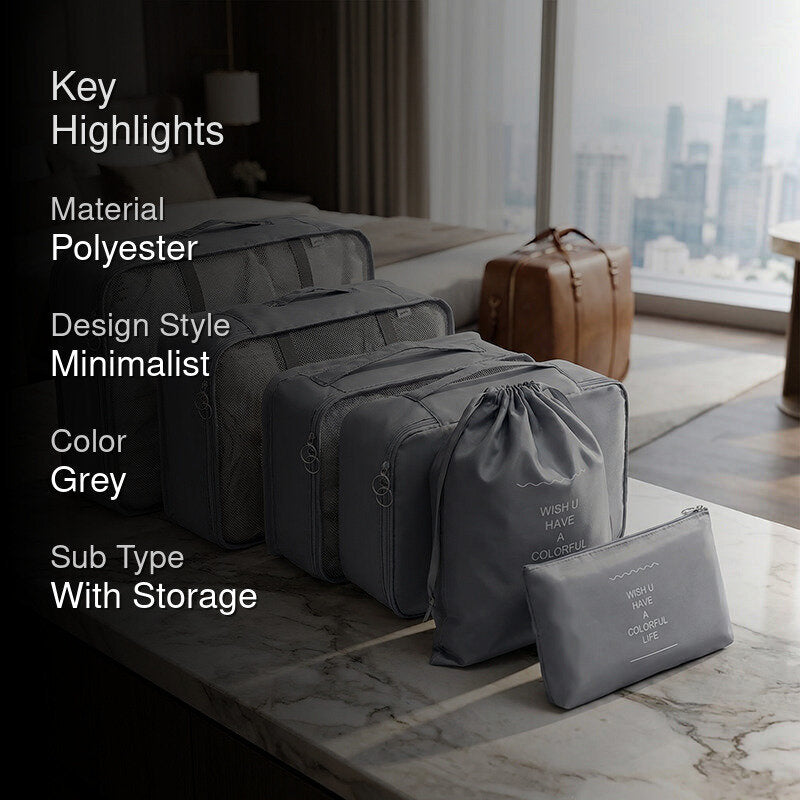 Robbie 7-Piece Travel Organizer Set in Grey - Lightweight Polyester Storage Solution media 2