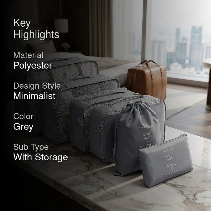 Robbie 7-Piece Travel Organizer Set in Grey - Lightweight Polyester Storage Solution media 2