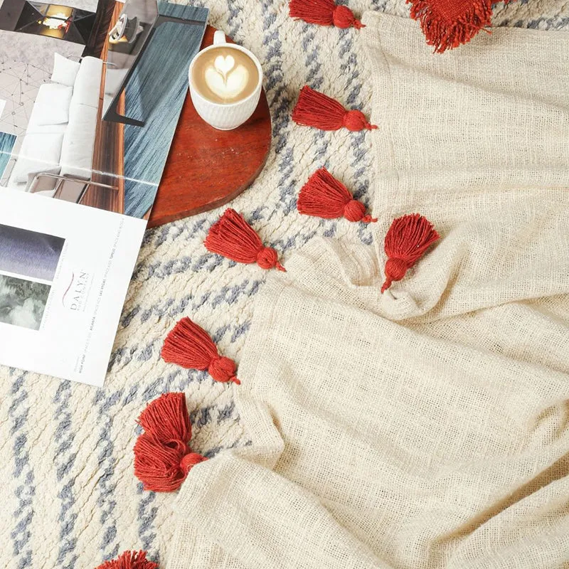 Tassura Tasselled Cotton Throw - Rust Red media 6