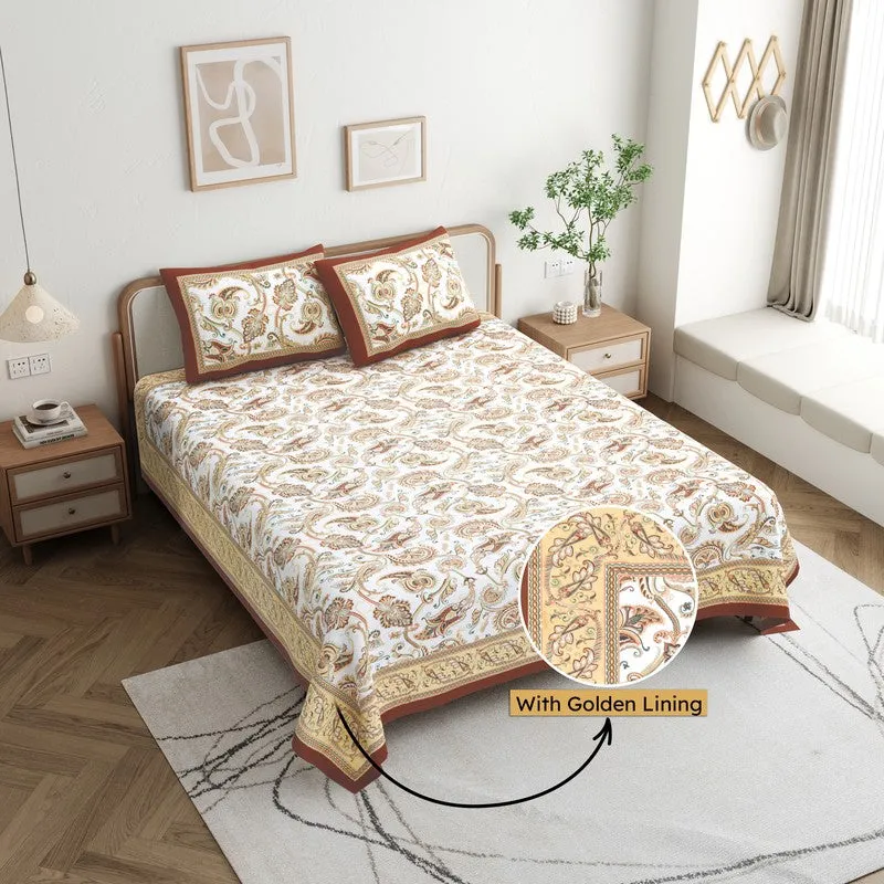 Bloom Cotton Bedsheet (Beige,Brown) - 180 GSM media 1