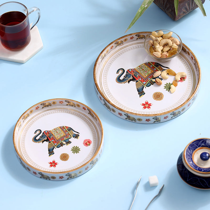 Karindra Enamel Coated Serving Tray (Round) - Set Of Two