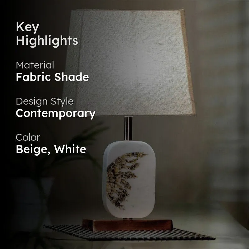 Winged Printed Marble & Copper Base Fabric Table Lamp - Beige,White media 2