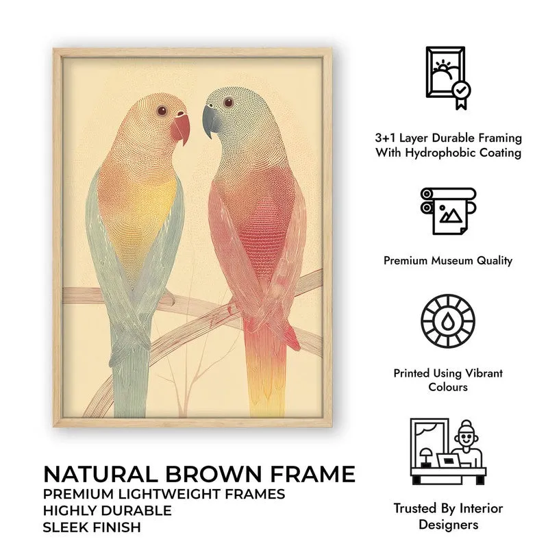 Lovebirds Illustration Canvas Wall Painting With Brown Frame media 11