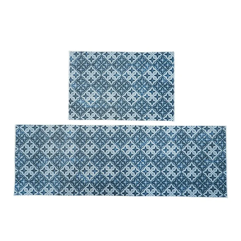 Muted Mosaic Polyester Kitchen Floor Mats (Blue) - Set of Two media 3