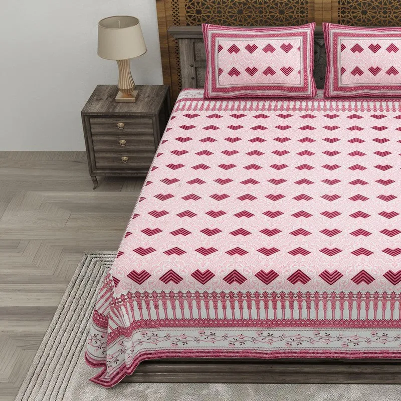 Weaveet Cotton Bedsheet (Off White,Pink) - 240 TC media 3