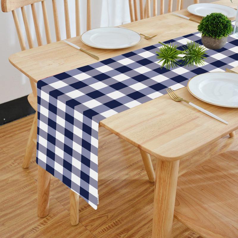 Mabel Checkered Poly Canvas Table Runner - Dark Blue