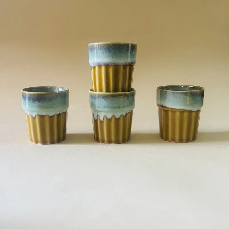 Handcrafted Ceramic Kulhads (Mustard/70 mL Each) - Set of Four media 6