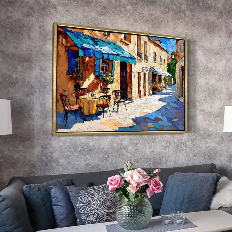 Sunlit Cafe Lane Canvas Wall Painting With Frame media 6