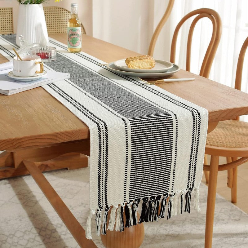 Classic Cotton Table Runner - Black & White