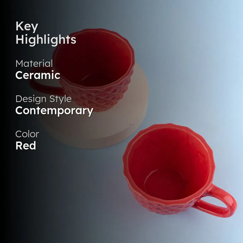 Rossana Ceramic Tea Cup (220 mL) - Red - 2