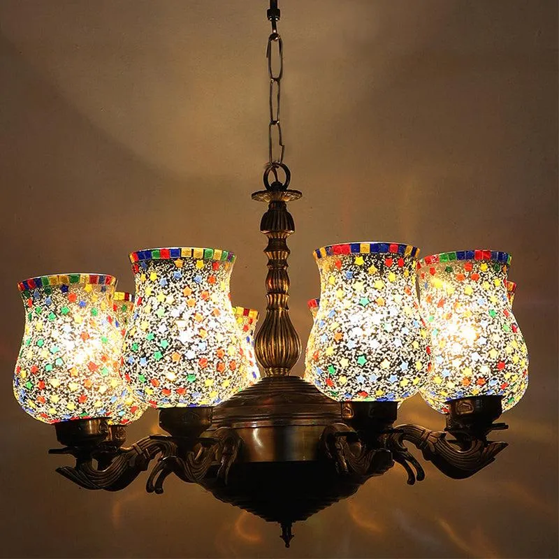 Ekta Vilona Mosaic Golden Metal Ceiling Lamp - Multicolor media 1
