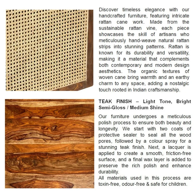 Material and finish information panel showing cane weave and wood grain