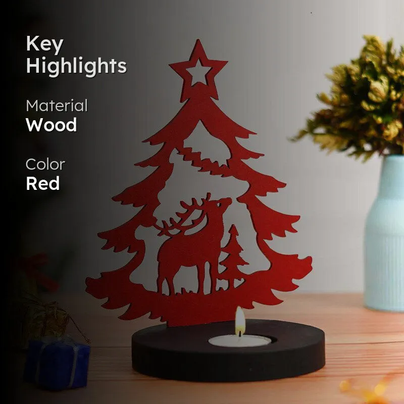 Starlit Sleigh Wood Christmas Tea Light Holder - Red media 2