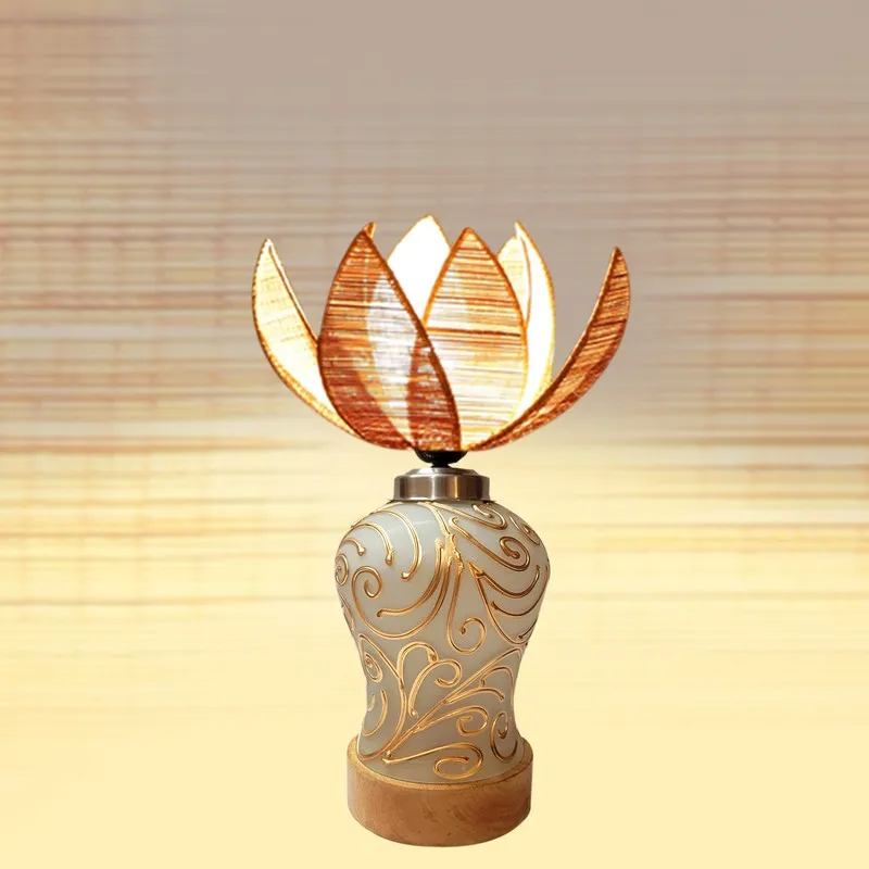 Lumithra Lotura Rattan & Wood Table Lamp - Beige media 6