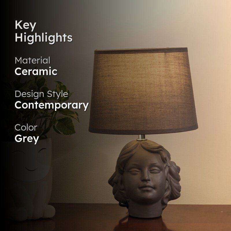 Greek Eris Ceramic Table Lamp - Grey media 2