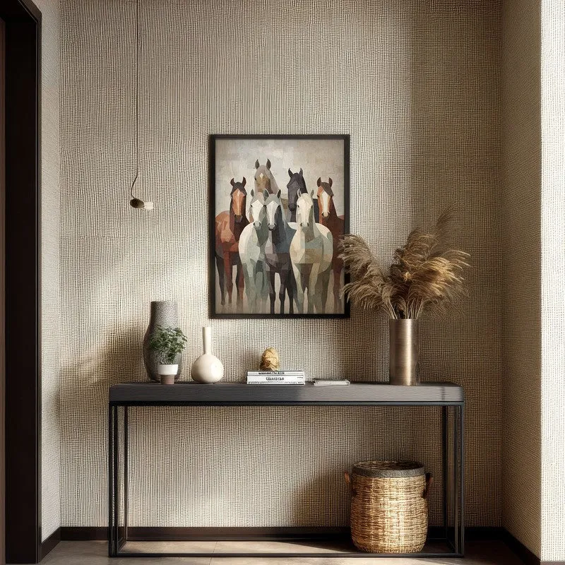 Earthy Horse Wall Painting With Black Frame media 7
