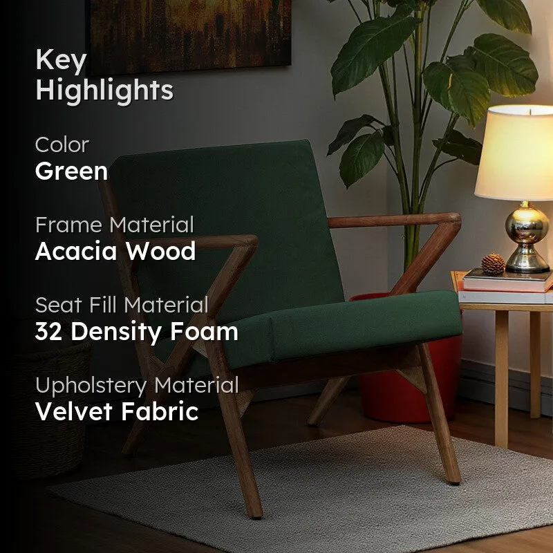 Metrona Acacia Wood Accent Chair - Green media 2