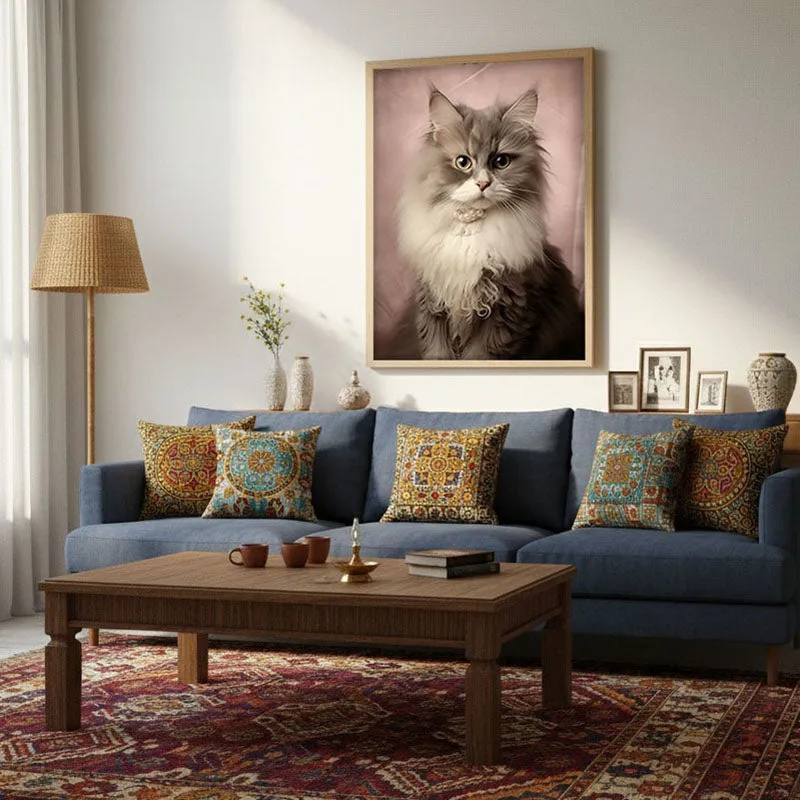 Cat Portrait Archival Canvas Wall Art - Natural Brown Frame media 3