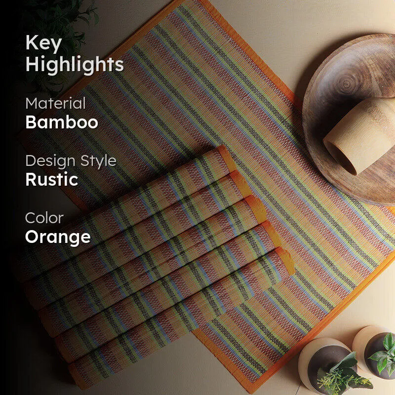 Chequered Zen Bamboo Table Mat (Orange) - Set Of Six media 2