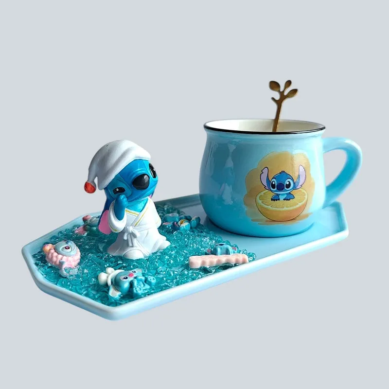Stitch Bliss Ceramic Coffee Mug With Tray (180 mL) - Blue - 6
