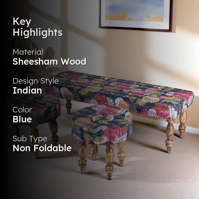 Azora Sheesham Wooden Accent Furniture (Blue) (Living Room) - Three Piece Set media 2
