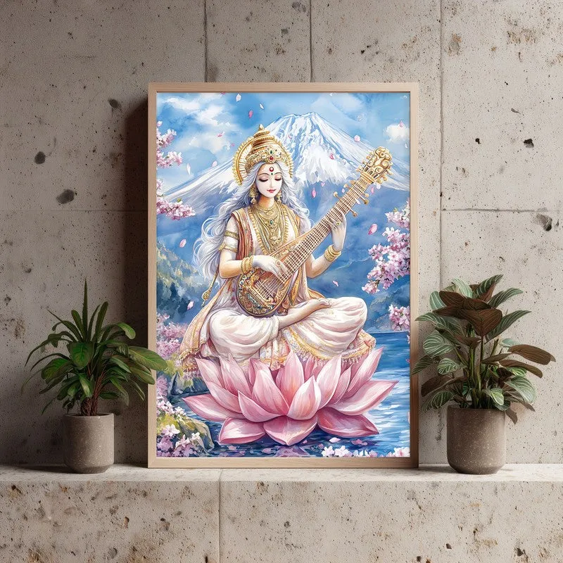 Vidya Dhayini Spiritual Archival Paper Wall Painting - Natural Brown Frame media 3