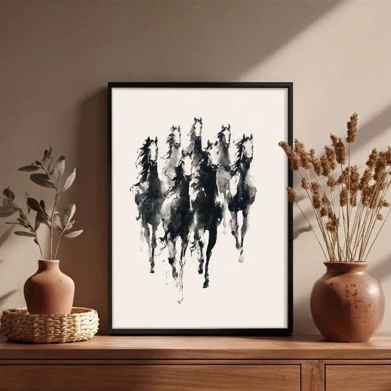 Vintage Horse Gallop Wall Painting With Black Frame media 6