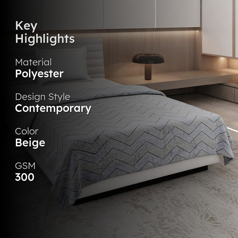 Monte Carlo Chevra Zigzag Print Polyester Blanket (Beige) - 300 GSM media 2