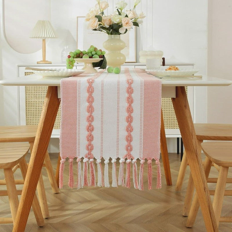 Elegant Peach Blossom Cotton Table Runner media 3