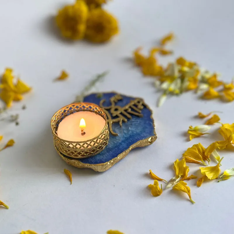 Jai Sri Ram Handcrafted Agate Tealight Candle Holder - Blue media 3