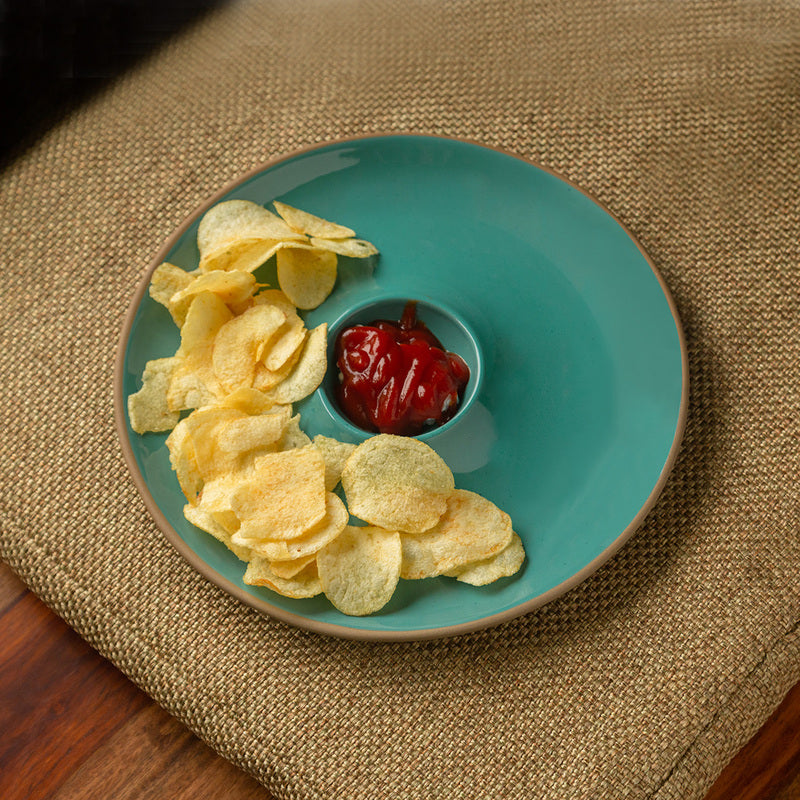 Earthen Turquoise Ceramic Chip & Dip Platter