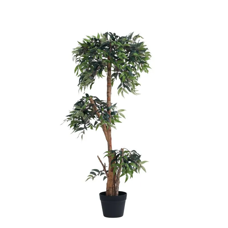 Artificial Green Ficus Bonsai Plant With Black Plastic Pot - 4 ft media 3