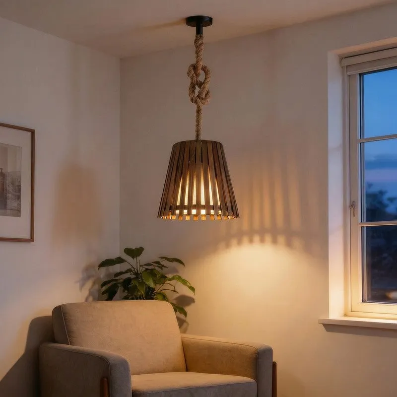 ConicalCage Wooden Ceiling Lamp - Brown media 3