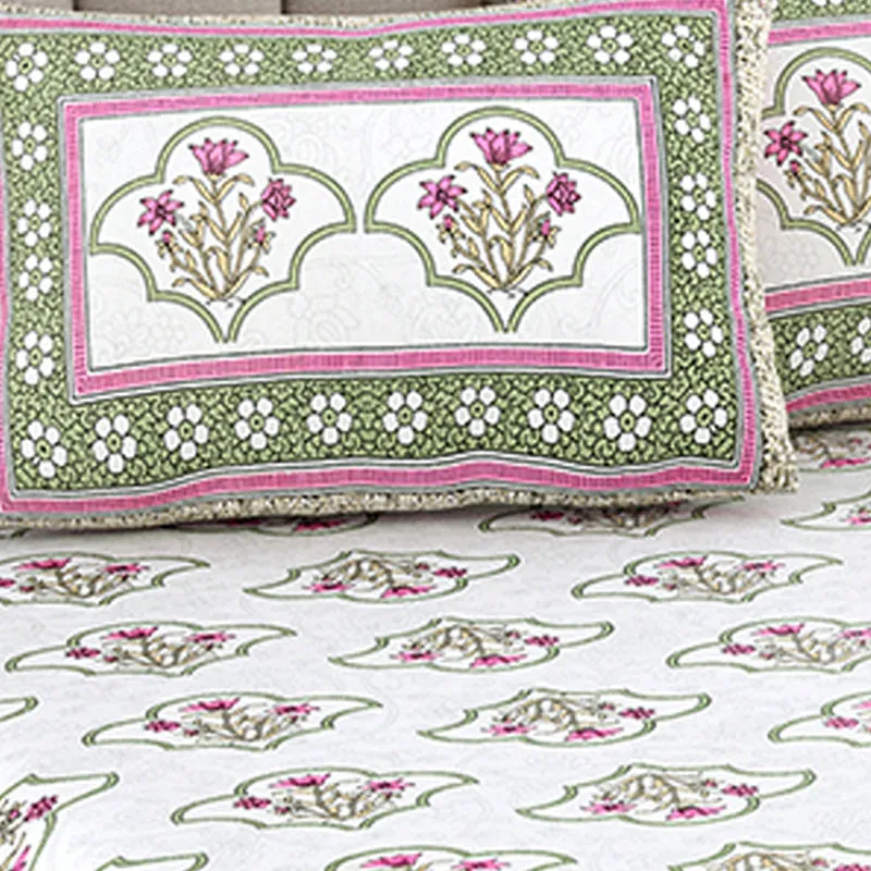 Ishani Cotton Bedsheet (Pink, Green) - 180 TC media 4