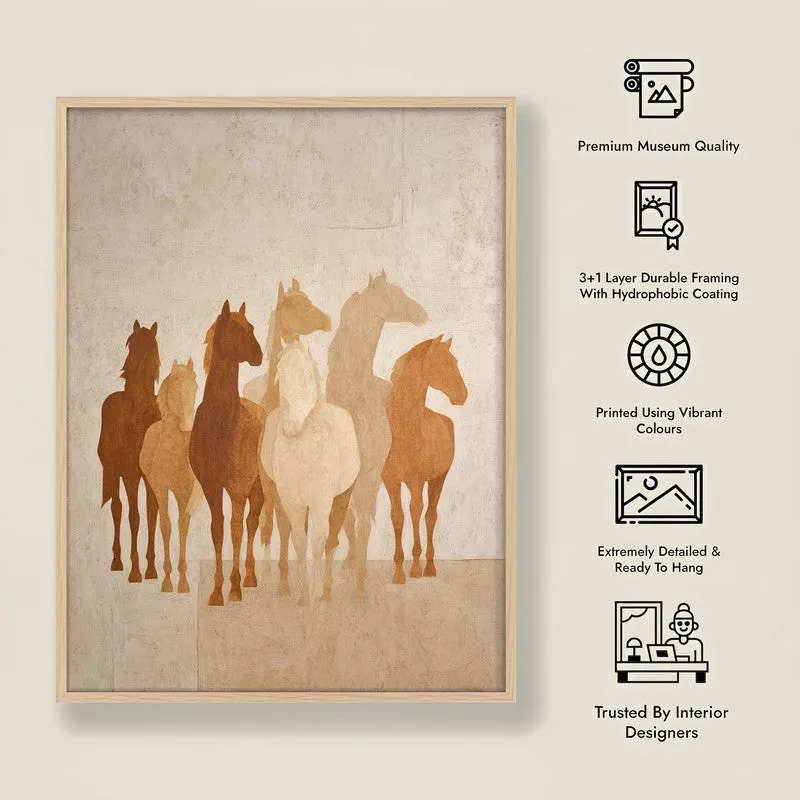 Desert Horse Silhouettes Wall Painting With Brown Frame media 10