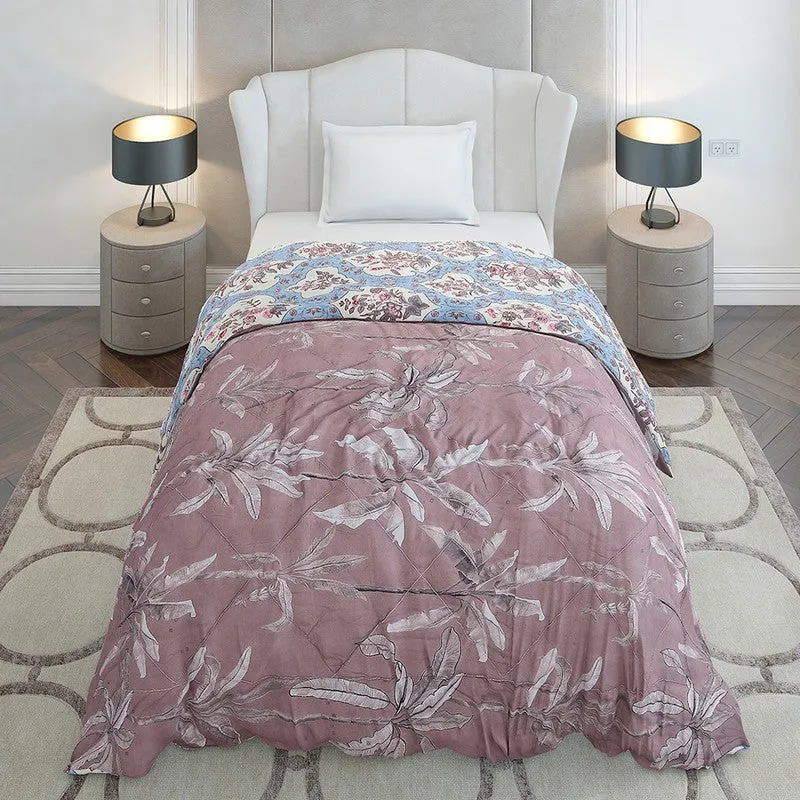 Monte Carlo Bloomira Floral Brown & Polyester Reversible Comforter (Blue) - 120 GSM media 5