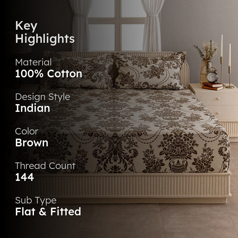 Swayam Regal Dreamscape Cotton Bedsheet (Brown) - 144 TC media 2
