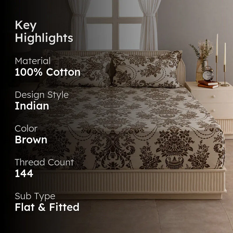 Swayam Regal Dreamscape Cotton Bedsheet (Brown) - 144 TC media 2