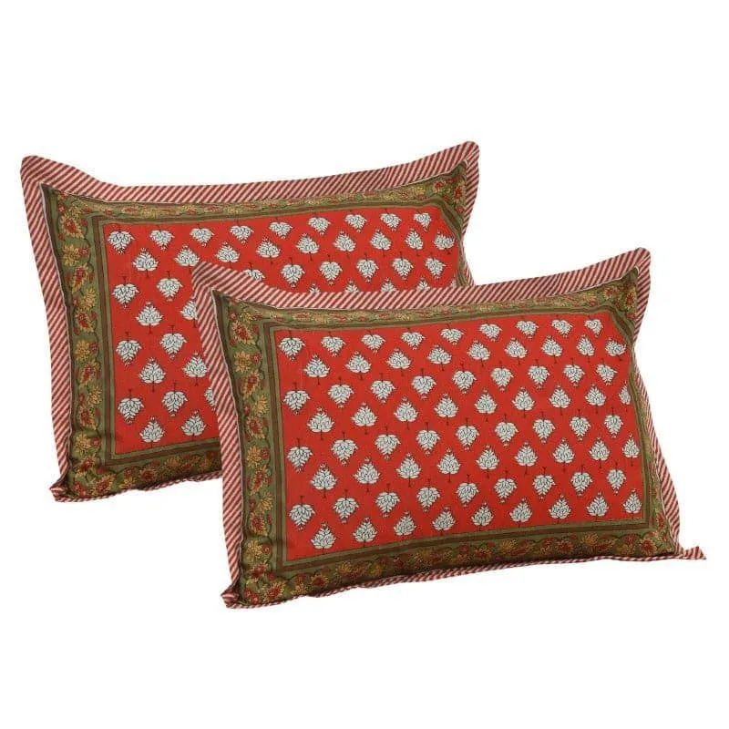 Trivona Regal Ethnic Cotton Bedsheet (Red & Dark Green) - 180 TC media 3