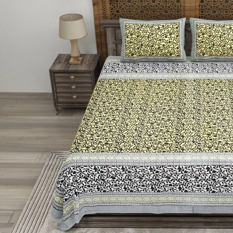 Shapeel Cotton Bedsheet (Yellow,Olive Green) - 240 TC media 3