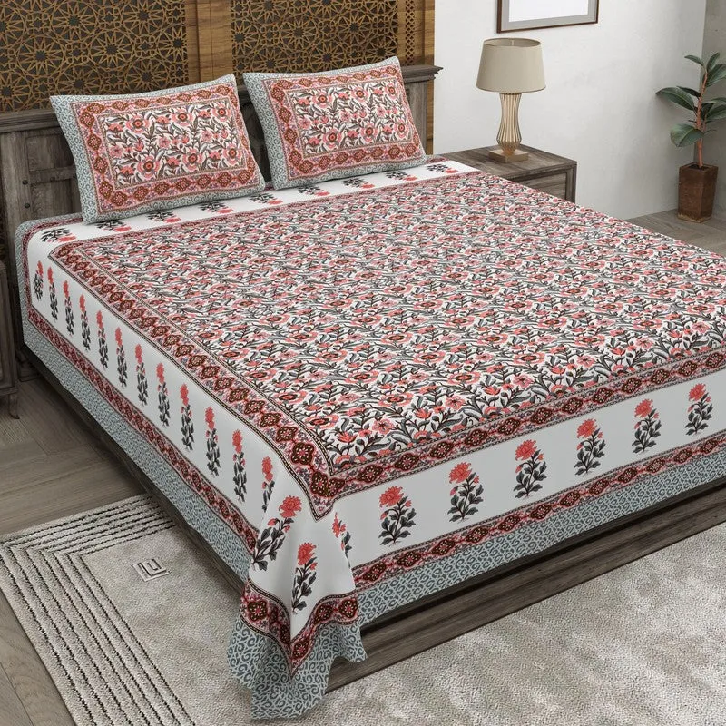 Gardenel Cotton Bedsheet (Peach,Grey) - 240 TC media 1
