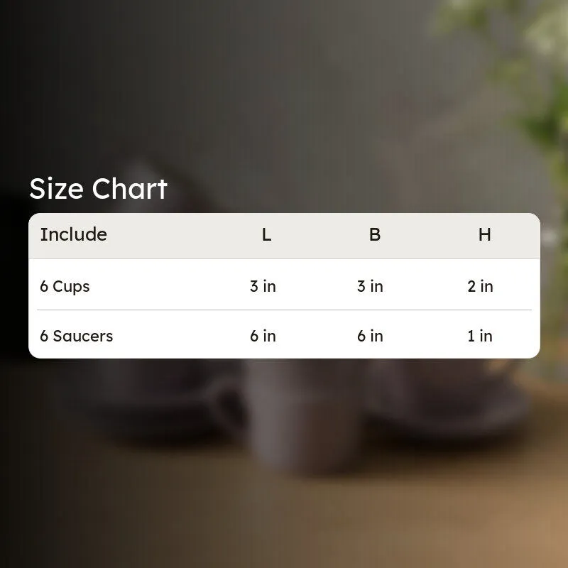 Size chart image for six cups and six saucers