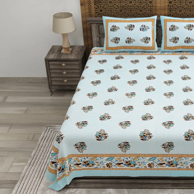 Royalra Cotton Bedsheet (Blue,Orange) - 240 TC media 3