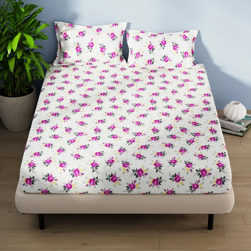 Serina Flora Cotton Bedsheet (Dark Pink) - 144 TC media 1
