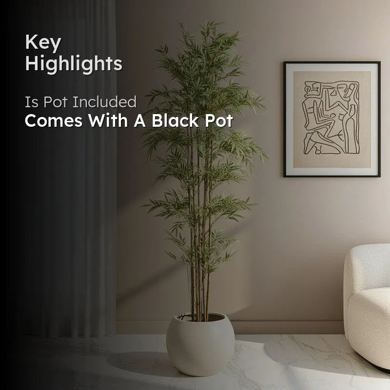Arovi Artificial Natural Look Bamboo Plant With Black Plastic Pot - 6.9 ft - 2