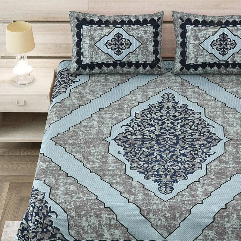 Mishti Dreams Geometric Cotton Bedsheet(Blue) - 150 TC media 3