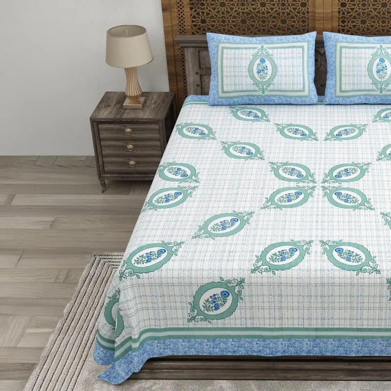 Royalza Cotton Bedsheet (Blue,Green) - 240 TC media 3