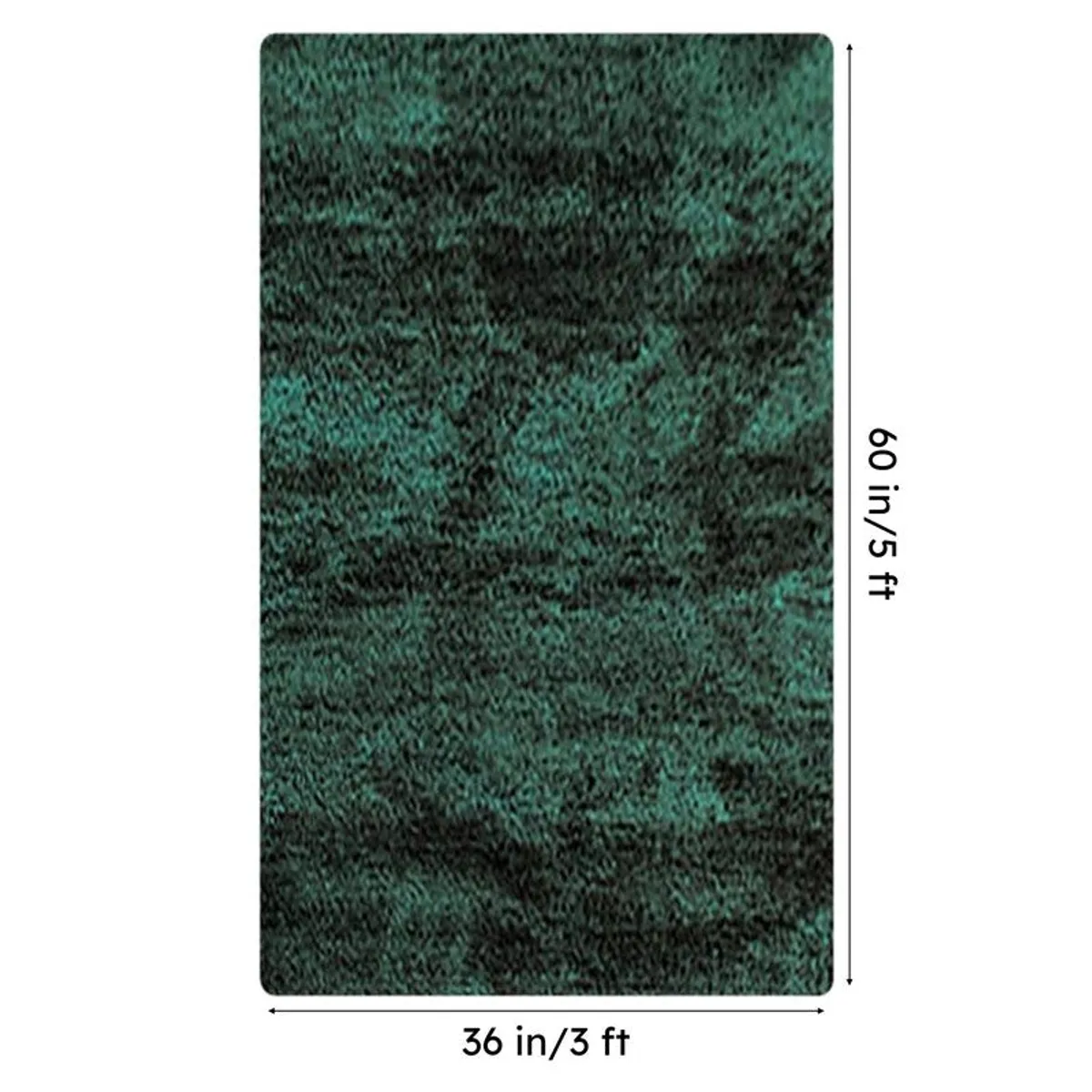 Top view of the rectangular forest green rug on a white background.